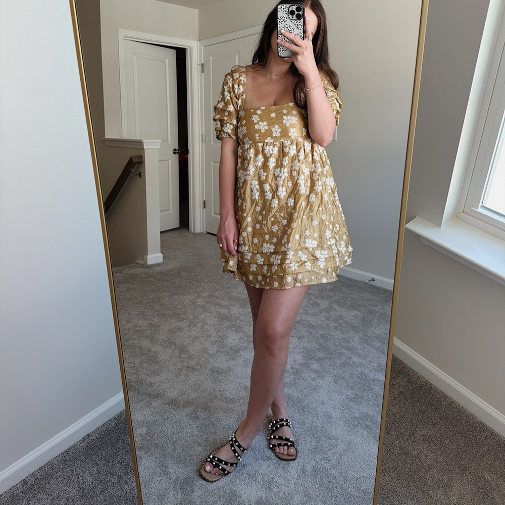 Vici Yellow Floral Milkmaid Babydoll Dress